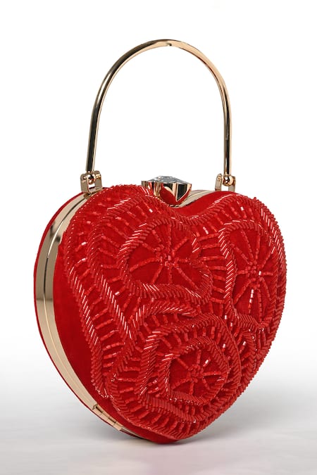 Shop House Of Webhin Red Cut Work Heartbeat Cutdana Embellished Clutch at Aza Fashions Shop_House Of Webhin_Red Cut Work Heartbeat Cutdana Embellished Clutch _at_Aza_Fashions