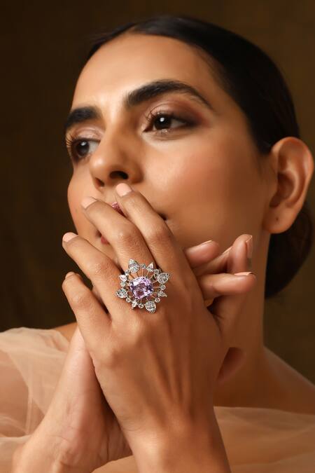 Swabhimann_Purple Stones Zirconia Studded Ring_Online_at_Aza_Fashions