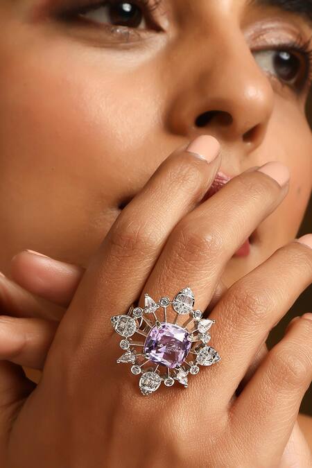 Buy_Swabhimann_Purple Stones Zirconia Studded Ring_Online_at_Aza_Fashions
