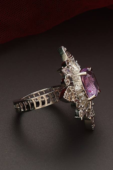 Shop_Swabhimann_Purple Stones Zirconia Studded Ring_Online_at_Aza_Fashions