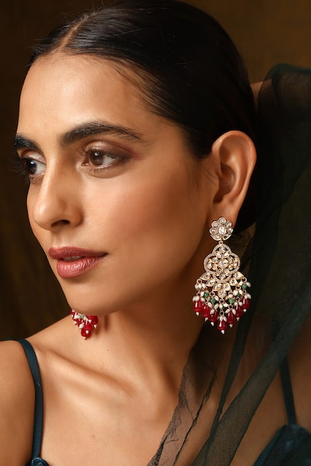 SWABHIMANN Polki Studded Floral Dangler Earrings 