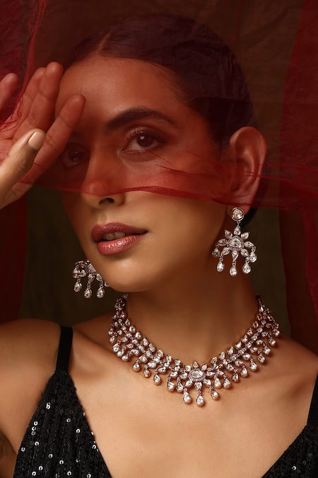 Buy_Swabhimann_Purple Stones, Diamonds Floral Polki Studded Necklace Set _Online_at_Aza_Fashions