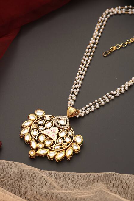 Buy_Swabhimann_Gold Plated Kundan Floral Pendant Necklace _Online_at_Aza_Fashions