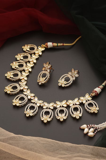 Swabhimann Polki Studded Floral Butterfly Necklace Set 