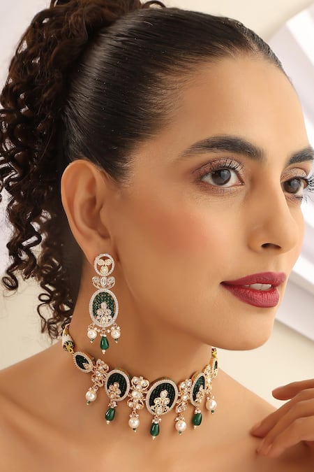 Swabhimann Floral Bead Studded Choker Necklace Set