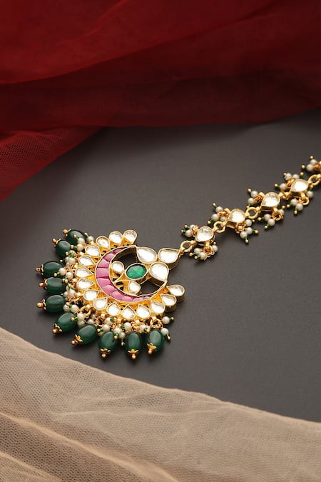 Swabhimann_Multi Color Crescent Moon Cutwork Maangtikka _Online_at_Aza_Fashions