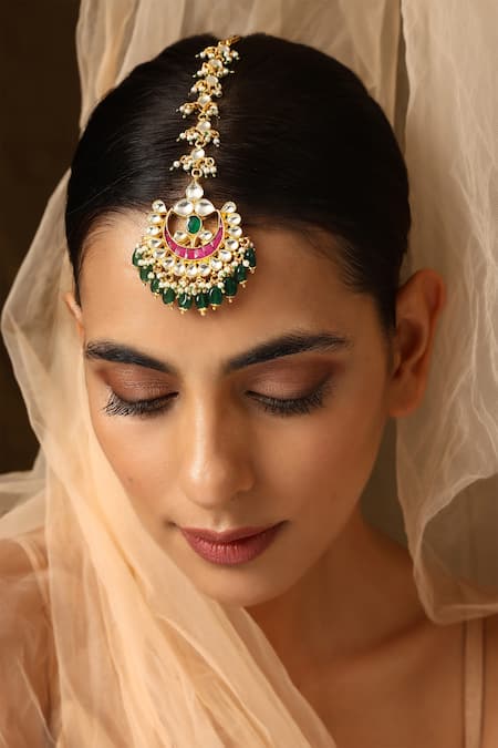 Buy_Swabhimann_Multi Color Crescent Moon Cutwork Maangtikka _Online_at_Aza_Fashions