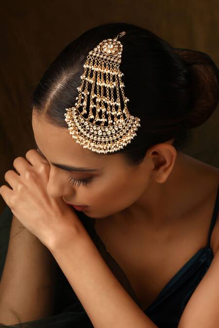 Swabhimann_Gold Plated Layered Polki Work Passa _Online_at_Aza_Fashions