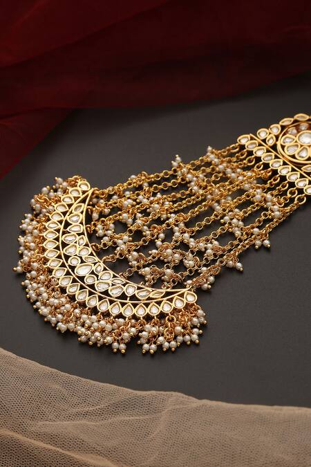 Shop_Swabhimann_Gold Plated Layered Polki Work Passa _Online_at_Aza_Fashions