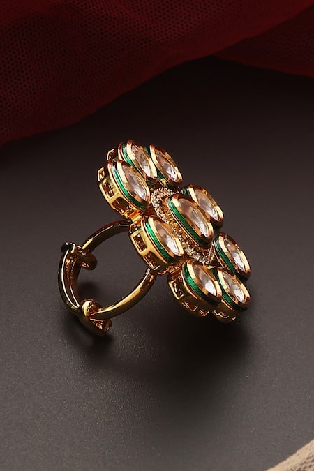 Swabhimann_Gold Plated Stones Kundan Work Ring _Online_at_Aza_Fashions