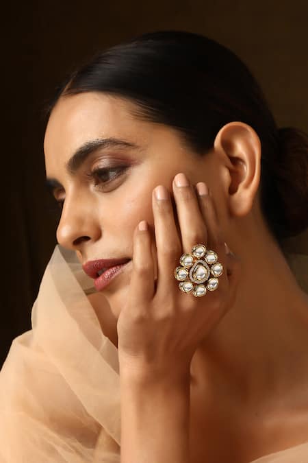 Buy_Swabhimann_Gold Plated Stones Kundan Work Ring _Online_at_Aza_Fashions