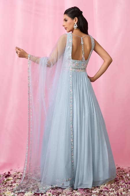 Shop Aariyana Couture Blue Silk, Net, Georgette Sequins, Tassels Embellished Pleated Lehenga Set at Aza Fashions Shop_Aariyana Couture_Blue Silk, Net, Georgette Sequins, Tassels Embellished Pleated Lehenga Set _at_Aza_Fashions