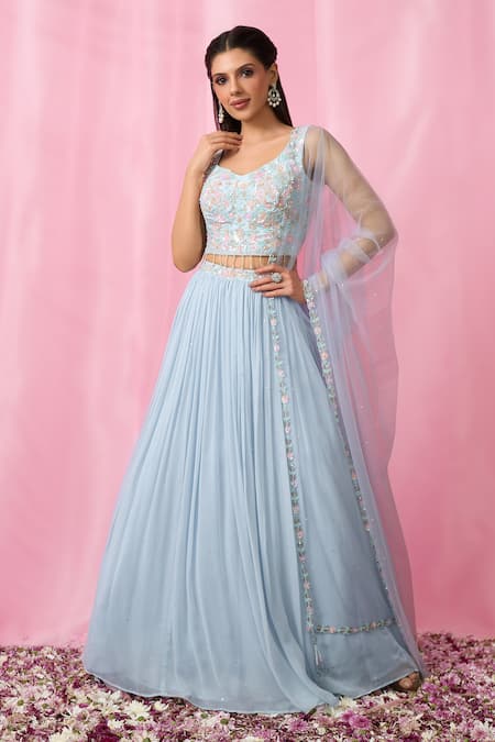 Aariyana Couture Blue Silk, Net, Georgette Sequins, Tassels Embellished Pleated Lehenga Set at Aza Fashions Aariyana Couture_Blue Silk, Net, Georgette Sequins, Tassels Embellished Pleated Lehenga Set _at_Aza_Fashions