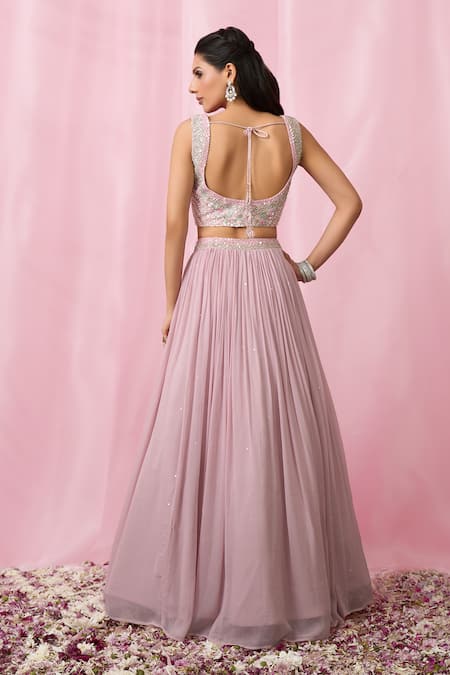 Buy_Aariyana Couture_Pink Silk, Net, Georgette Sequins, Cut Work, Pearls, Embellished Lehenga Set 
