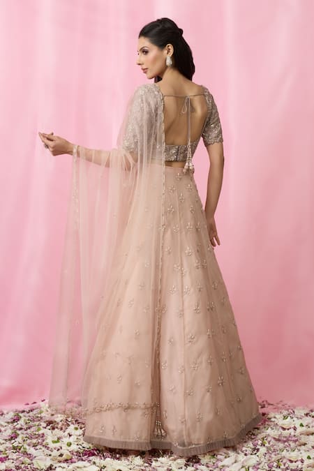 Shop Aariyana Couture Gold Silk, Organza, Net Pearls, Sequins, Leaf Embroidered Lehenga Blouse Set at Aza Fashions Shop_Aariyana Couture_Gold Silk, Organza, Net Pearls, Sequins, Leaf Embroidered Lehenga Blouse Set _at_Aza_Fashions