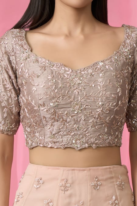 Shop Aariyana Couture Gold Silk, Organza, Net Pearls, Sequins, Leaf Embroidered Lehenga Blouse Set Online at Aza Fashions Shop_Aariyana Couture_Gold Silk, Organza, Net Pearls, Sequins, Leaf Embroidered Lehenga Blouse Set _Online_at_Aza_Fashions