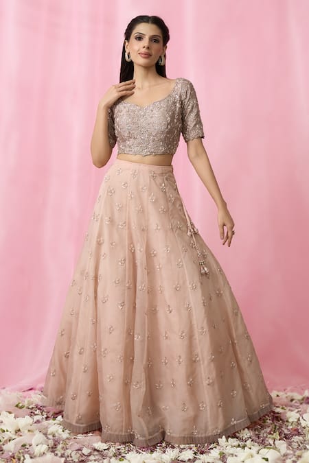 Aariyana Couture Gold Silk, Organza, Net Pearls, Sequins, Leaf Embroidered Lehenga Blouse Set at Aza Fashions Aariyana Couture_Gold Silk, Organza, Net Pearls, Sequins, Leaf Embroidered Lehenga Blouse Set _at_Aza_Fashions