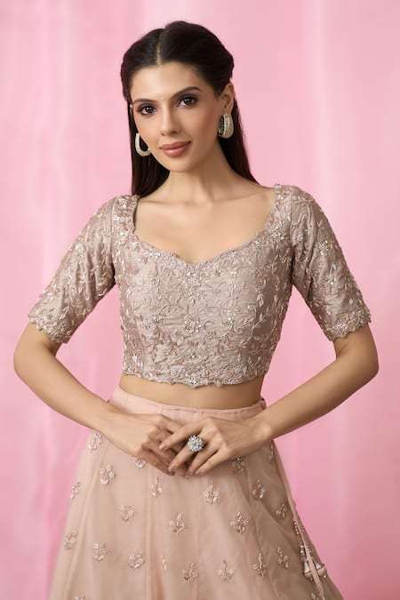 Buy Aariyana Couture Gold Silk, Organza, Net Pearls, Sequins, Leaf Embroidered Lehenga Blouse Set Buy_Aariyana Couture_Gold Silk, Organza, Net Pearls, Sequins, Leaf Embroidered Lehenga Blouse Set
