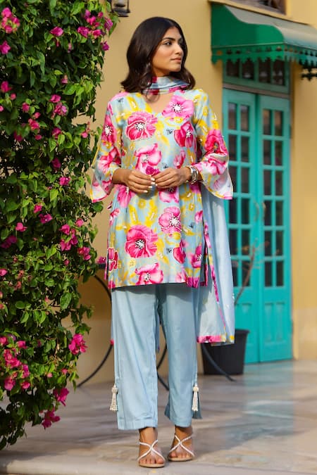 Chrkha Floral Print Kurta Pant Set 