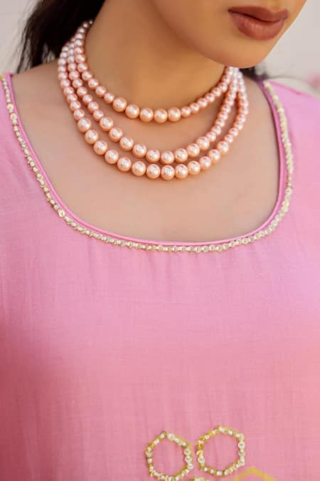 Buy_Chrkha_Pink Cotton Satin, Chanderi Silk Sequins, Beads, Floral Print Kurta Sharara Set _Online_at_Aza_Fashions