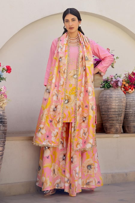 Chrkha Floral Print Kurta Sharara Set 