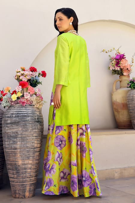 Chrkha Floral Print Straight Kurta Printed Sharara Set 
