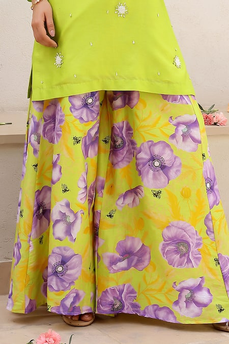 Chrkha Green Chanderi Silk Sequins, Pearls, Embroidery Scoop Neck And Kurta Sharara Set at Aza Fashions Chrkha_Green Chanderi Silk Sequins, Pearls, Embroidery Scoop Neck And Kurta Sharara Set _at_Aza_Fashions