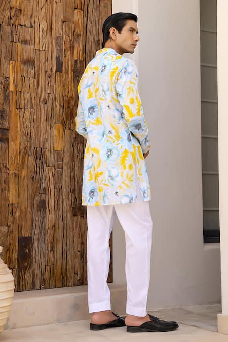 Chrkha Floral Print Short Kurta With Pant 