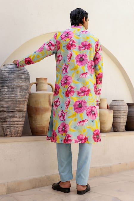 Chrkha Contrast Floral Print Straight Kurta With Solid Pant 