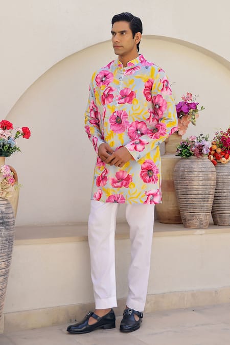 Chrkha Floral Print Short Kurta Pant Set 