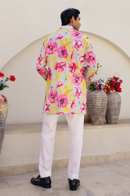 Chrkha Floral Print Short Kurta Pant Set 