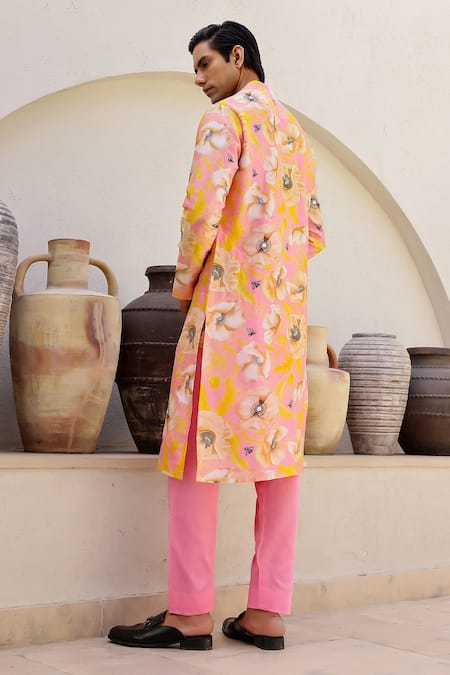 Chrkha Contrast Floral Print Straight Kurta Pant Set 