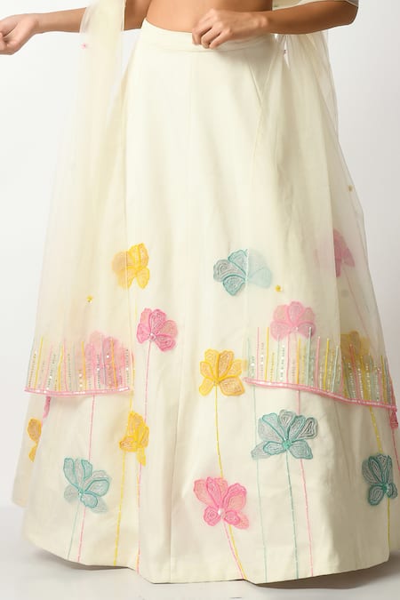 Buy Salt And Spring Off White Crepe, Polyester, Chiffon Sequins, Beads, Flower Lehenga Blouse Set Buy_Salt And Spring_Off White Crepe, Polyester, Chiffon Sequins, Beads, Flower Lehenga Blouse Set