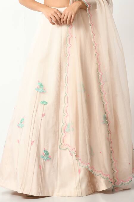 Salt And Spring_Pink Crepe, Polyester, Chiffon Beads, Sequins, Flower Embroidered Lehenga Set _Online_at_Aza_Fashions