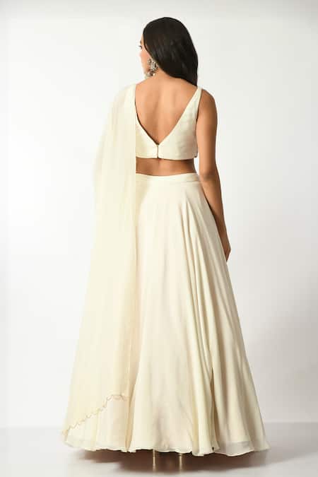 Salt And Spring Floral Embroidered Off White Lehenga Set 