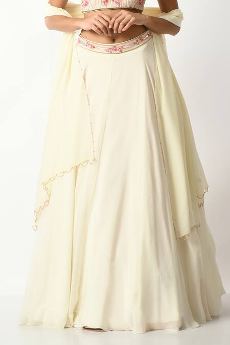 Salt And Spring Off White Crepe, Polyester Embroidery, Sequins, Beads Floral Lehenga Set Online at Aza Fashions Salt And Spring_Off White Crepe, Polyester Embroidery, Sequins, Beads Floral Lehenga Set _Online_at_Aza_Fashions