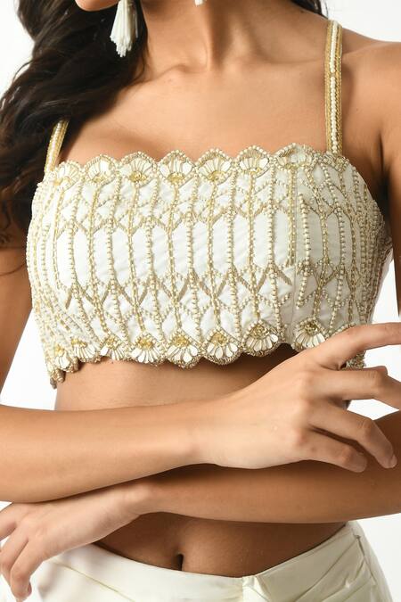 Buy Salt And Spring Off White Satin, Polyester Sequins, Floral Hand Embroidered Bustier Skirt Set Online at Aza Fashions Buy_Salt And Spring_Off White Satin, Polyester Sequins, Floral Hand Embroidered Bustier Skirt Set _Online_at_Aza_Fashions