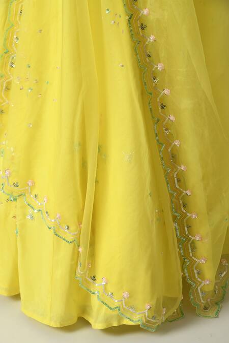 Buy Salt And Spring Yellow Organza, Polyester, Crepe Embroidery, Sequins Floral Hand Lehenga Set Online at Aza Fashions Buy_Salt And Spring_Yellow Organza, Polyester, Crepe Embroidery, Sequins Floral Hand Lehenga Set _Online_at_Aza_Fashions
