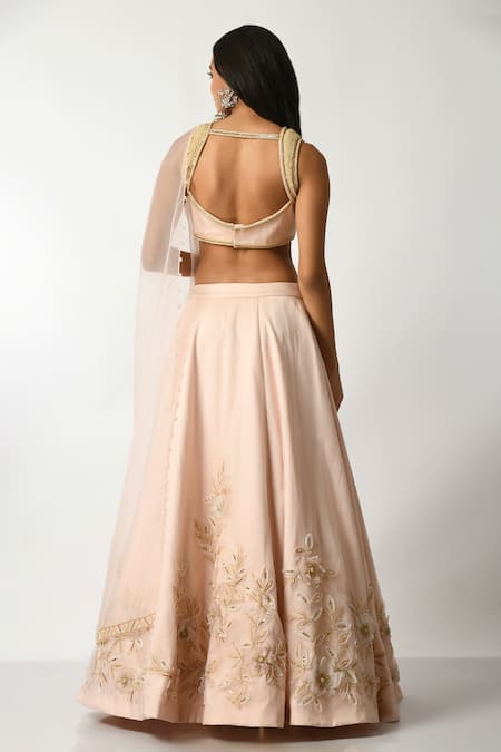 Salt And Spring Floral Applique Pink Lehenga Set 