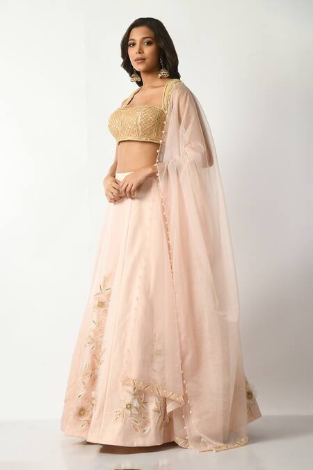 Buy Salt And Spring Gold Organza, Polyester Sequins, Embroidery, Floral Applique Pink Lehenga Set Online at Aza Fashions Buy_Salt And Spring_Gold Organza, Polyester Sequins, Embroidery, Floral Applique Pink Lehenga Set _Online_at_Aza_Fashions
