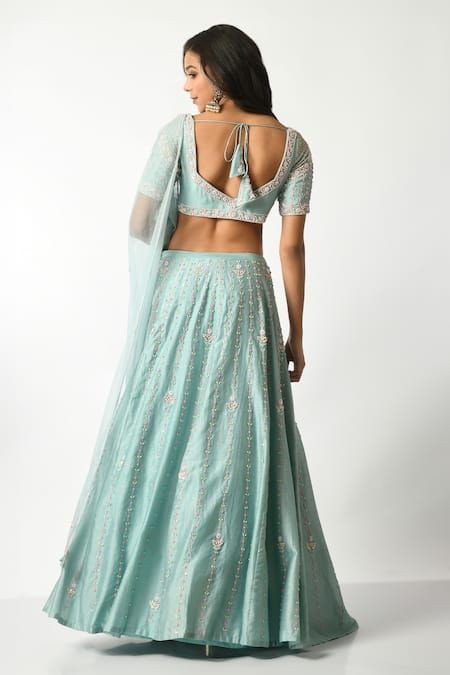 Salt And Spring Flower Hand Embroidered Lehenga Set 