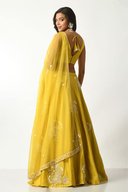 Salt And Spring Chanderi Floral Embroidered Lehenga Set 