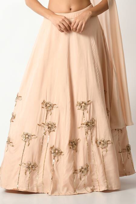 Salt And Spring_Pink Hemp, Polyester, Silk Sequins, 3d Embroidered Lehenga With Draped Blouse _Online_at_Aza_Fashions