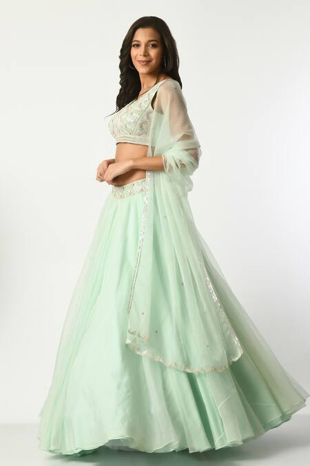 Salt And Spring Green Organza, Polyester Sequins, Beads Geometric Embellished Blouse Lehenga Set Online at Aza Fashions Salt And Spring_Green Organza, Polyester Sequins, Beads Geometric Embellished Blouse Lehenga Set _Online_at_Aza_Fashions