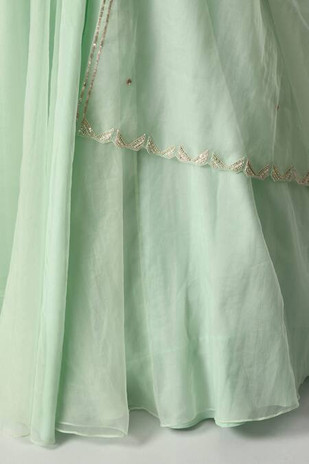 Buy Salt And Spring Green Organza, Polyester Sequins, Beads Geometric Embellished Blouse Lehenga Set Online at Aza Fashions Buy_Salt And Spring_Green Organza, Polyester Sequins, Beads Geometric Embellished Blouse Lehenga Set _Online_at_Aza_Fashions