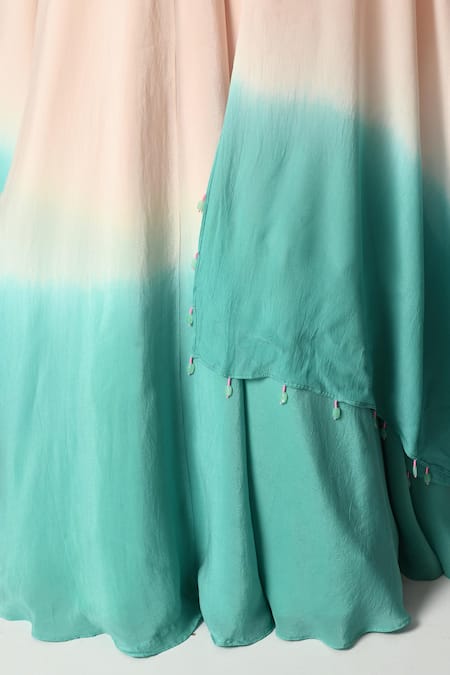 Buy_Salt And Spring_Pink Crepe, Polyester, Chiffon, Ombre Lehenga And Hand Embellished Blouse Set _Online_at_Aza_Fashions
