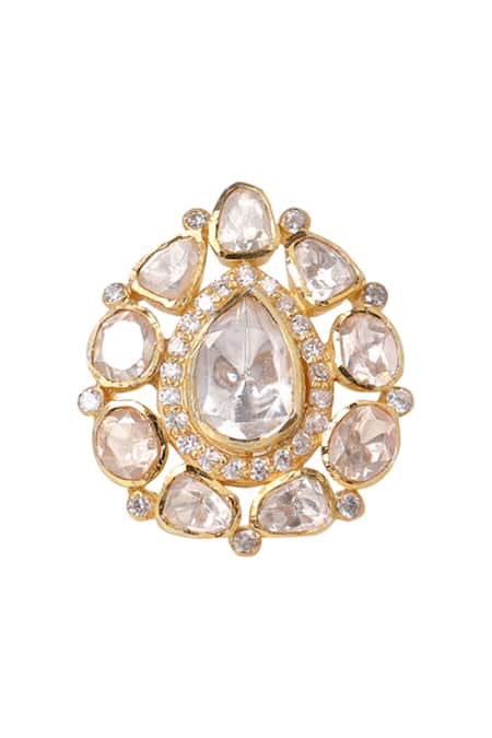 Shop_Sica Jewellery_Yellow Diamonds Polki Studded Ring _at_Aza_Fashions
