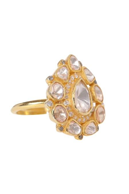 Sica Jewellery_Yellow Diamonds Polki Studded Ring _Online_at_Aza_Fashions