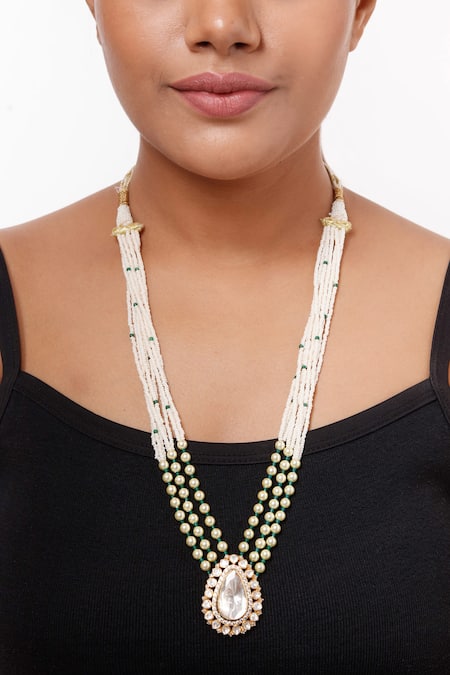 Sica Jewellery Drop Polki Studded Beaded Necklace 