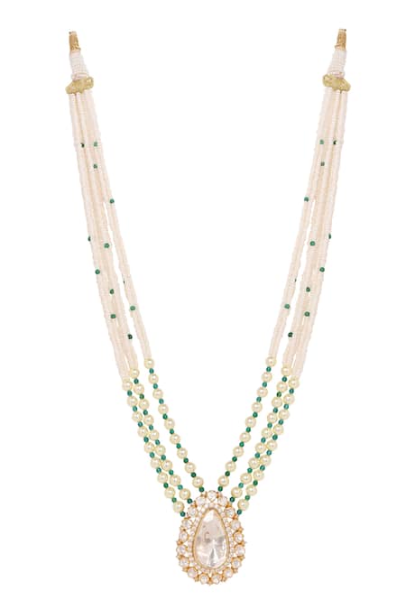 Sica Jewellery Drop Polki Studded Beaded Necklace 
